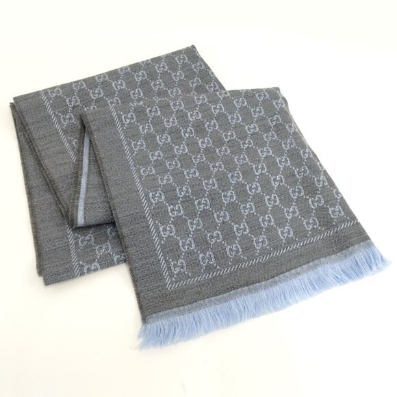 Gucci Stencil Monogram GG Logo 2 Tone Scarf Square blue 48x180 - Picture 4 of 8